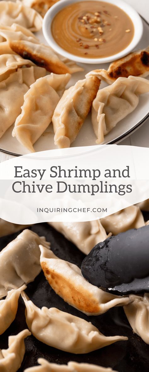 Shrimp Potstickers Recipe, Easy Dumplings Recipe, Chive Dumplings, Wonton Dumplings, Wonton Wrapper Recipes, Make Dumplings, Easy Dumplings, Shrimp Wonton, Shrimp Dumplings