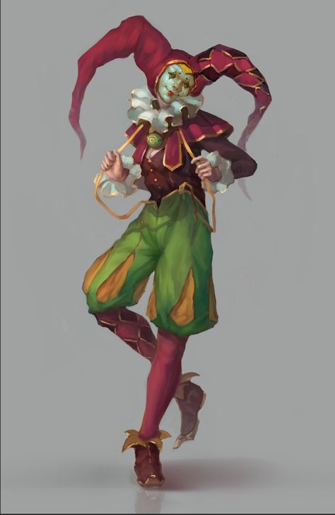 Female Court Jester, The Wild Beyond The Witchlight Artwork, Medieval Jester Character Design, Court Jester Aesthetic Outfit, Court Jester Art, Carnival Character Design, Female Jester Art, Fantasy Jester Art, Circus Character Art