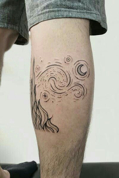 Night Tattoo Ideas, Starry Night Tattoo, Van Gogh Tattoo, Swirl Tattoo, Night Tattoo, Tattoos Pinterest, Circle Tattoos, Explore Tattoo, Cloud Tattoo