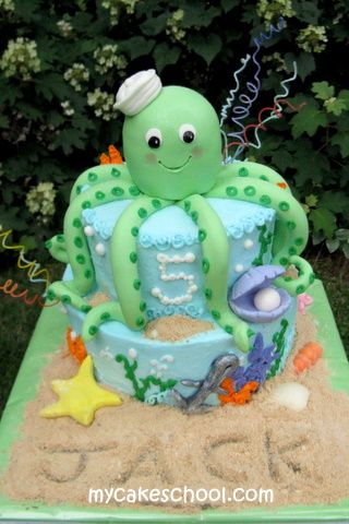 Octopus cake...click on the photo and it teaches you how to make these cute cakes! 3d Octopus, Octopus Cake, Sea Cakes, Beach Cakes, Animal Cakes, Gateaux Cake, Cake Decorating Tutorials, Cake Tutorial, Birthday Cake Kids