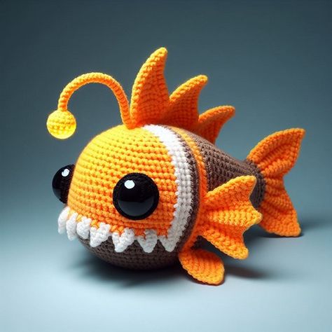 Crochet Angie the Angler Fish Amigurumi Pattern Free Angler Fish Crochet Pattern, Angler Fish Crochet, Crochet Angler Fish, Cute Angler Fish, Fish Amigurumi Free Pattern, Crochet Fish Pattern Free, Amigurumi Pattern Free, Crochet Therapy, Amigurumi Fish