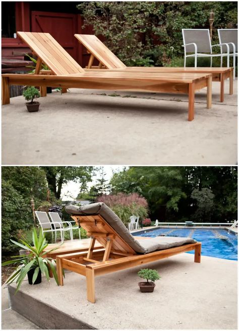 25 Free DIY Chaise Lounge Plans with Easy Instructions - Blitsy Lounge Chair Diy, Wooden Lounge Chair, Wood Lounge Chair, Pool Lounge Chairs, Pool Chairs, Outdoor Lounge Chair, Diy Pool, Free Woodworking Plans, Outdoor Chaise