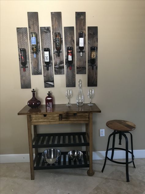 DIY Wine Bottle Wall Decor Wine Bottle Wall Decor, Bottle Wall Decor, Diy Wine Bottle, Wine Bottle Wall, Bottle Wall, Alcohol Bottles, Wine Bottle Diy, Diy Wine, Liquor Cabinet