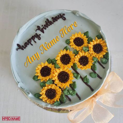 Sunflower Birthday Wishes Cake For Mom With Name Editing Sunflower Cake Designs Birthday, Sunflower Cake Birthday Simple, Sunflower Birthday Wishes, Sunflower Cake Birthday, Birthday Cakes For Mom, Cake Ideas For Mom, Birthday Cake Mom, Heart Cake Birthday, Sunflower Birthday Cakes