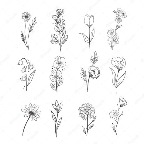 Hands Flowers Tattoo, Line Drawn Flowers Simple, Filler Flowers Drawing, Tiny Flower Drawing Simple, Mini Flower Sketch, Small Drawings Flower, Small Flowers Design, Hand Drawn Flower Bouquet, Simple Flower Outline Tattoo