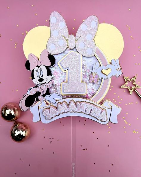 Rosita | on Instagram: "We’ve reached the end of this cute custom party package 🎀 Light pink and gold Minnie Cake topper #caketoppers #caketopperideas #firstbirthday" Minnie Mouse 3d Cake Topper, Minnie Mouse Table Settings, Minnie Golden, Minnie Cake Topper, Minnie Mouse Table, Mickey Mouse Cake Topper, Minnie Mouse Cake Topper, Minnie Mouse Birthday Decorations, 3d Cake Toppers