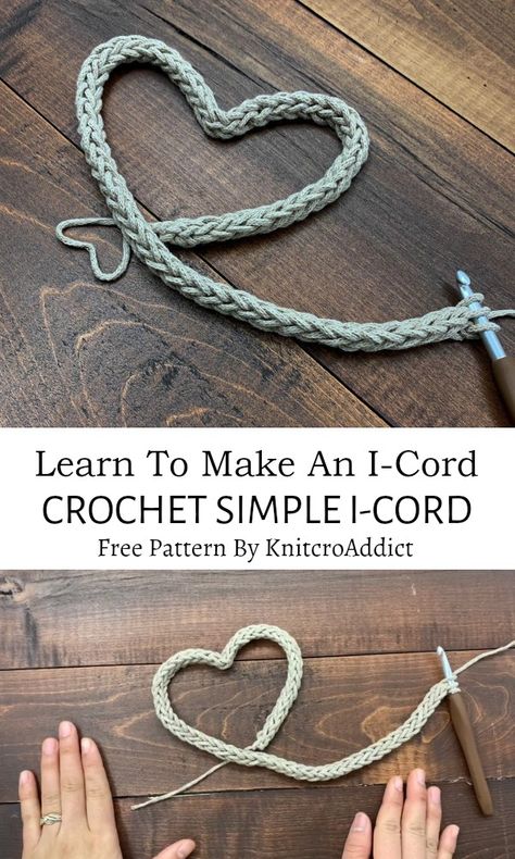 Beautiful Crochet Cord Patterns For Beginners - Yarn & Hooks Crochet Icord Edging, Crochet Rope Pattern, Crochet Rope Cords Free Pattern, How To Crochet An Icord, Crochet Icord Ideas, Crochet I Cord Tutorial Free Pattern, Crochet Chain Pattern, Crochet Rope Cords, Crochet Cord Cover