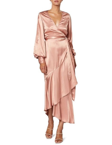 Winona Miele Dress | MYER Dress Hire, Blouson Sleeve, Pink Sale, Dress Dusty, Necklines For Dresses, Fine Fabric, Waist Tie, Dusty Pink, Wrap Style