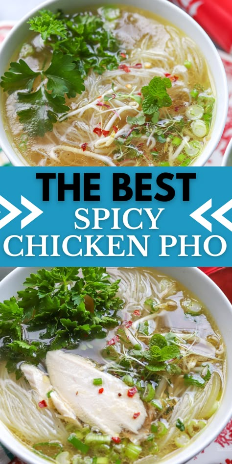 Aip Chicken Pho, Pho Chicken Recipe, Recipe For Pho Soup, Chicken Pho Recipe Easy, Pho With Rotisserie Chicken, Pho Soup Recipe Chicken Spicy, Spicy Pho Soup Recipe, Pho Easy Recipe, Spicy Chicken Pho Recipe