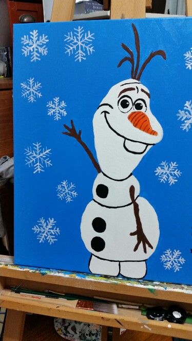 Olaf Canvas Painting, Frozen Canvas Painting Easy, Olaf Painting On Canvas Easy, Olaf Window Painting, Frozen Painting Ideas, Frozen Painting Easy, Canvas Painting Ideas Christmas Easy, Easy Winter Paintings For Kids, Cute Easy Christmas Paintings