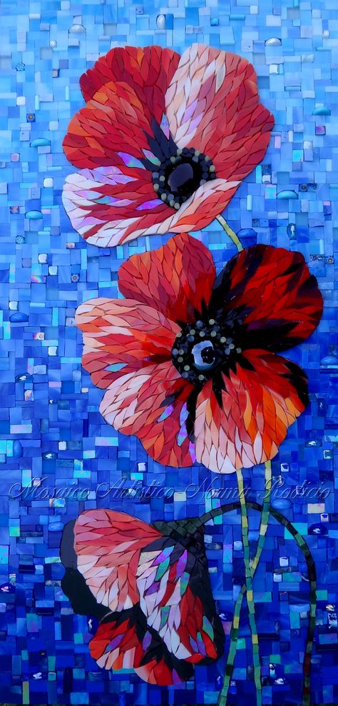 Flower Blue Background, Flower Mosaic, Mosaic Garden Art, Mosaic Art Projects, Mosaic Stained, Floral Mosaic, Mosaic Tile Art, Glass Mosaic Art, Mosaic Pictures