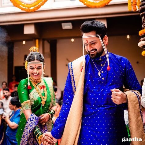 Marathi Superstars Mitali & Siddharth Tie The Knot In A Dreamy Ceremony | WedMeGood Mitali Mayekar Wedding, Mitali Mayekar, Marathi Bride, Marathi Wedding, Indian Wedding Poses, Marriage Dress, Couple Wedding Dress, Indian Wedding Couple Photography, Wedding Couple Photos