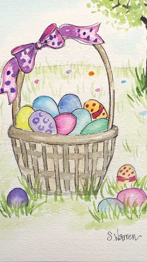 Easter Basket Painting, Easter Scene Ideas, Easter Basket Drawing, Easter Drawing, Book Sketches, Grass Meadow, Grass Drawing, Watercolor Abstract Painting, Easter Drawings