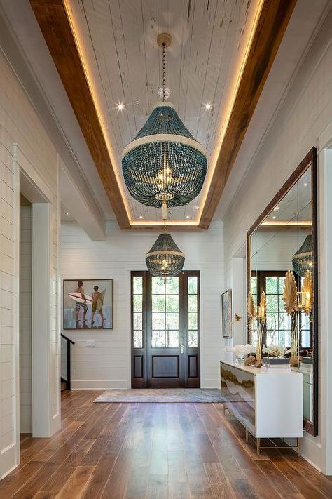 Fine Art Lighting, Visual Comfort Lighting, Florida Design, Entrance Foyer, Vanguard Furniture, White Quartz Countertop, Tray Ceiling, Cabinetry Design, Beach House Design