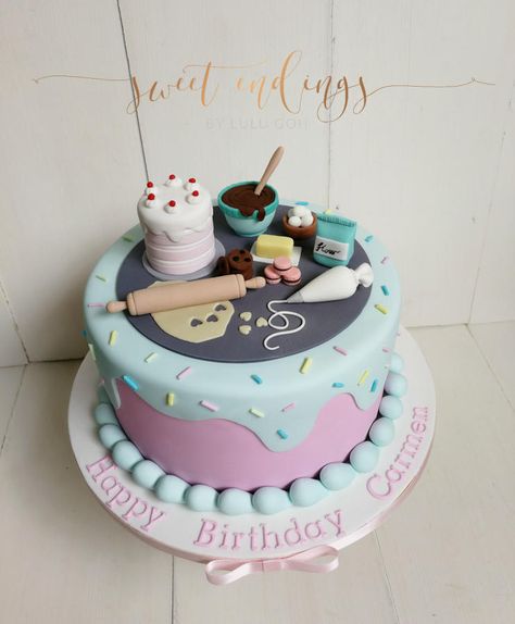 A Perfect Baker's Cake - cake by Lulu Goh Cake For A Baker Birthday, Cooking Birthday Cake, Birthday Cake For A Baker, Cake With Food Theme, Baker Themed Cake, Cake For Baker Birthday, Baking Themed Birthday Cake, Cooking Themed Cake, Cake Designs With Fondant