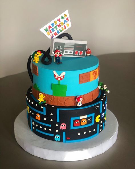 Arcade Party Cake, Arcade Birthday Party Cake, Arcade Cake Ideas, Arcade Theme Cake, Retro Arcade Birthday Party, Nintendo Cakes For Boys, Nintendo Cake Ideas, Arcade Birthday Cake, Video Game Birthday Party Cake