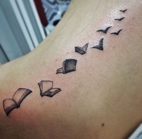 Books Flying, Books Tattoo, Cute Books, Crow Flying, It Tattoo, Bookish Tattoos, Flying Tattoo, Birthday Tattoo, Cat Tat