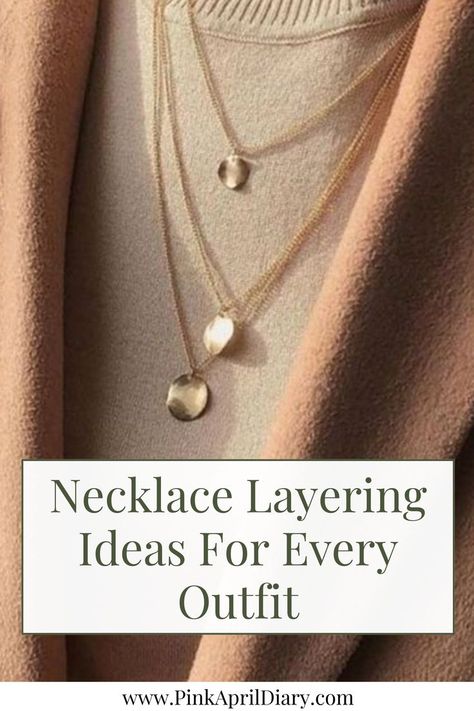 Discover how to layer necklaces for every outfit with my latest chic necklace layering tips blog post. From how to layer three necklaces to how to layer choker necklaces, these necklace layering ideas will help you elevate your accessory game and add a touch of sophistication to any outfit. Click the link to read more today! Necklaces For Crew Neckline, How To Style Multiple Necklaces, Layered Pendant Necklace, Necklace Over Turtleneck, Layering Necklaces Mixed Metals, Layered Necklace Ideas, How To Layer Necklaces Ideas, How To Wear Necklaces, How To Stack Necklaces