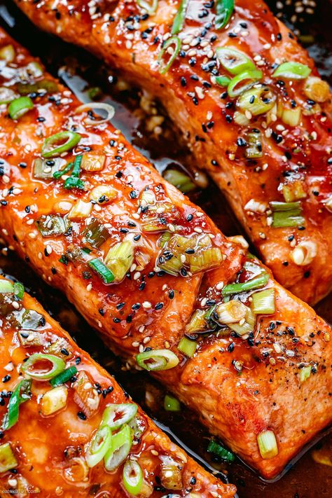 Salmon Stack Recipe, Salmon Portion Recipes, Miso Teriyaki Salmon, Teryokie Salmon, Orange Teriyaki Salmon, Salmon Steaks Baked, Teryikie Salmon, Salmon Asian Recipes, Teriyaki Salmon Recipes