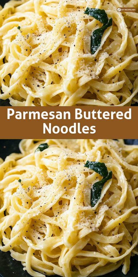 Try this Parmesan Buttered Noodles recipe for a simple yet satisfying meal. Fettuccine coated in butter and Parmesan cheese – pure comfort! Comfort Noodle Recipes, Noodle Meals Easy, Noodles With Parmesan Cheese, Home Made Noodles Recipe Easy, Buttery Pasta Recipe, Butter Noodle Sauce, Parmesan Noodles Easy, Pasta With Butter And Parmesan, Pasta And Butter Recipes