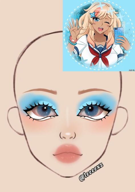 Gyaru Makeup Drawing, Crazy Make Up Ideas, Gyaru Makeup Ideas, Cinnamoroll Makeup Look, Multiple Eyes Makeup, Makeup Ideas Fun, Character Makeup Ideas, Makeup Looks Drawing, Makeup Ideas Drawing