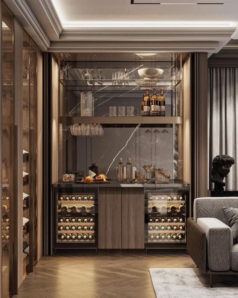 Wine Cabinet Design, Modern Home Bar Designs, Home Bar Cabinet, Bedroom Inspirations Minimalist, Home Bar Rooms, Modern Home Bar, Home Wine Cellars, Home Bar Design, Wine Cellar Design