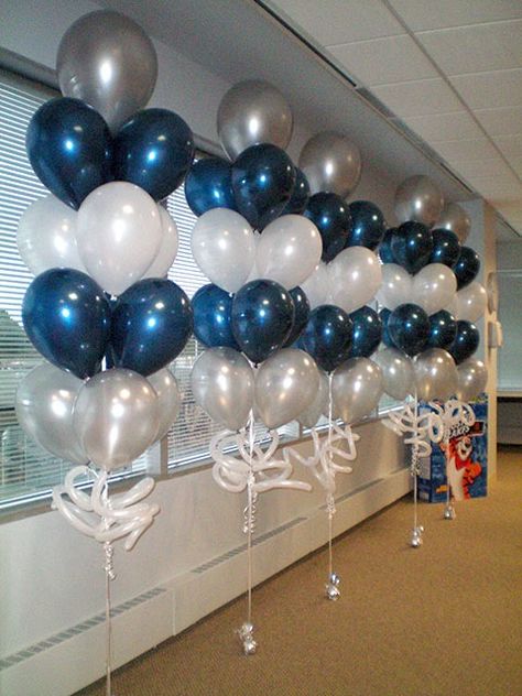 Maybe all white or white and silver. http://www.oktoberfesthaus.com Diy Ballon, Blue Party Decorations, Diy Balloon Decorations, Diy Event, Balloon Centerpieces, Balloon Columns, Blue Party, Balloon Diy, 50th Birthday Party