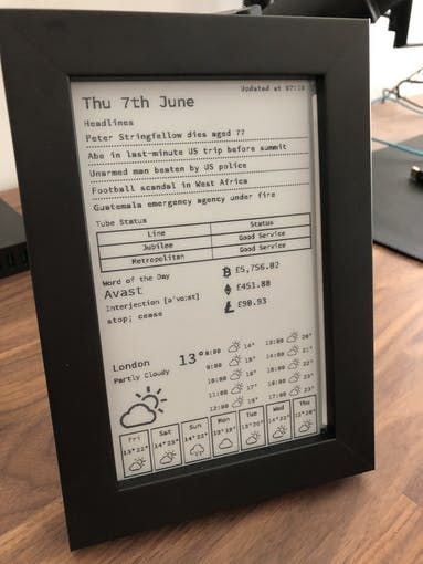 E-Ink Display for Daily News, Weather and More - Hackster.io Monitor Frame Diy, Arduino Home Automation, Raspberry Projects, E Ink Display, Iot Projects, Robotics Projects, Diy Tech, E Ink, Technology Projects