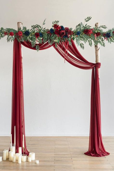 Wedding Arch Winter, Winter Wedding Arch, Simple Wedding Arch, Wedding Arch Draping, Arch Draping, Handmade Bouquets, Draping Fabric, Vintage Wedding Decorations, Wedding Linens