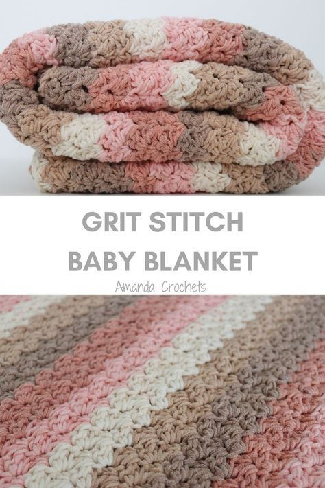 Grit Stitch Baby Blanket - Amanda Crochets 36x36 Crochet Baby Blanket, Pink Baby Crochet Blanket, Caron Cakes Baby Blanket Crochet Pattern, Mauve Crochet Blanket, Girl Baby Blanket Crochet Pattern, One Skein Baby Blanket Crochet Free, Crochet Baby Girl Blanket Free Pattern, Crochet Baby Blanket Girl, Blanket Stitch Crochet