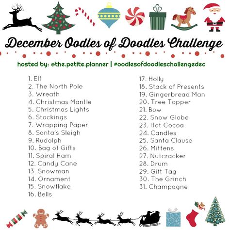 Christmas Doodle Challenge on Instagram (2017) Christmas Drawing Challenge, Day Art Challenge, Doodle Challenge, 30 Day Art Challenge, Doodle A Day, December Challenge, Christmas Doodle, 30 Day Drawing Challenge, 30 Day Challenges