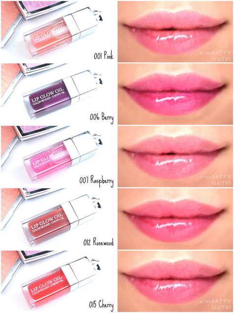 Best Dior Lip Oil Shade, Dior Lip Oil Cherry On Lips, Dior Lip Oil Collection, Dior Glow Lip Oil, Dior Swatches Lip, Dior Lip Oil Colors, Dior Lip Oil On Lips, Dior Lipgloss Swatches, Dior Lip Oil Shades