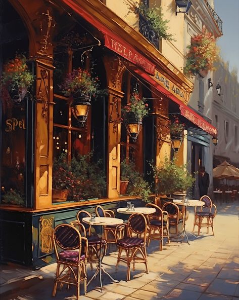 Charming Cafe Bistro on a Paris sunny day Poster by Paris Art Prints Bistro Cafe Design, French Bistro Aesthetic, French Cafe Aesthetic, Paris Cafe Aesthetic, Bistro Art, Bloxburg City, Play Cafe, Cafe Window, Paris Bistro