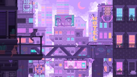 Discord Banner Gif, Pixel City, Purple City, Gif Background, Pixel Art Background, Pixel Animation, Animated Banners, Arte 8 Bits, 8bit Art