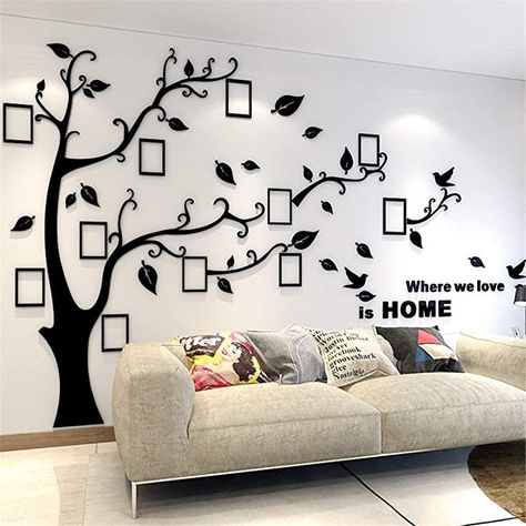 Amazon.com: Unitendo 3D Acrylic Wall Stickers Photo Frames FamilyTree Wall Decal Easy to Install &Apply DIY Photo Gallery Frame Decor Sticker Home Art Decor, Black Leaves-Left, XL.: Kitchen & Dining Cadre Photo Diy, Deco Gamer, Family Tree Wall Decor, Photo Frame Tree, Family Tree Picture Frames, Family Tree With Pictures, Tree Decal, Wall Sticker Design, Wall Stickers 3d