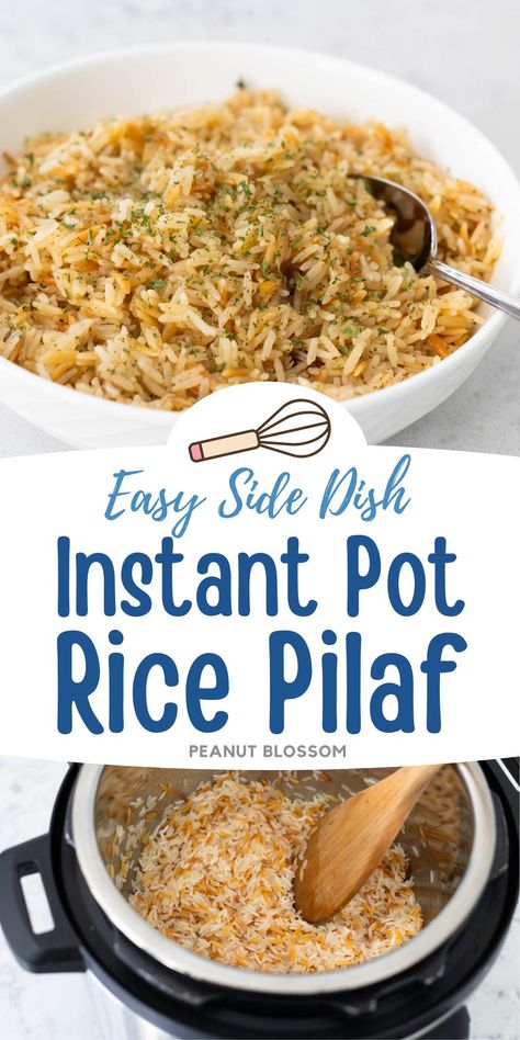 You can make ahead this Instant Pot rice pilaf recipe for a special holiday dinner like Easter or Christmas and simply reheat it in the microwave. A perfect Rice-a-roni copycat recipe, you can scale it to feed a crowd if you have the right size Instant Pot. Rice In The Instant Pot White, Instant Pot Rice Pilaf Recipes, Instant Pot Rice Recipes White, Instant Pot Rice Jasmine, Instapot Rice Pilaf, Rice Pilaf Recipe Easy Instant Pot, Instapot Rice Recipe, Rice Roni Recipes, Instant Pot Rice A Roni