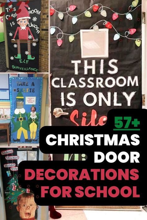 Christmas Class Door Decorating Contest, Christmas Movies Door Decorating Contest, Christmas Movie Theme Door Decorations, Christmas Classroom Door Decorating Contest, Present Door Decoration, Classroom Holiday Door Ideas, Elf Door Decorations Classroom, Christmas Doors For School, Christmas Movie Door Decorating Contest