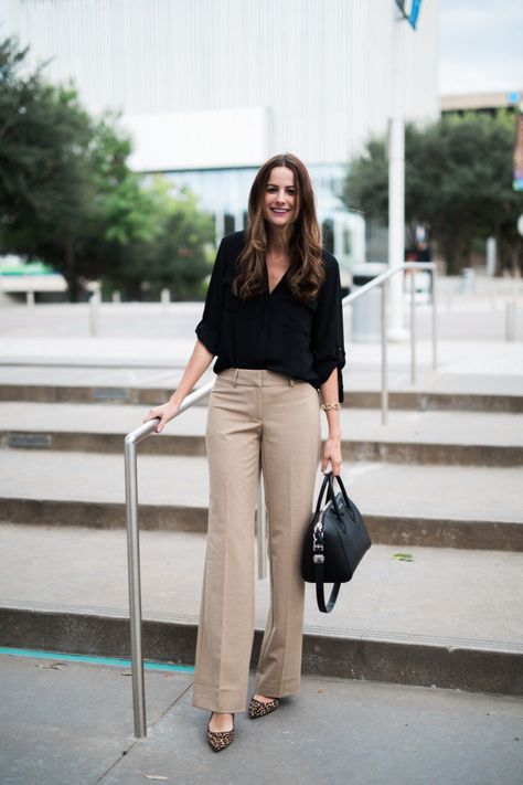 The Miller Affect wearing khaki trousers in Julie fit from LOFT Office Wear Trousers Women, Trouser Formal Women, Khaki Dress Pants Outfit Women, Formal Trousers Outfit, Khaki Trouser Outfit Women, Women Trousers Outfits, Khaki Outfits For Women, Khaki Trousers Outfit, Formals For Women