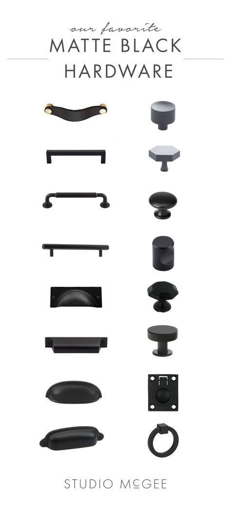 Matte Black Hardware Round-UP | STUDIO MCGEE | Bloglovin’ Black Kitchen Hardware, Ikea Black, Black Door Knobs, Black Cabinet Hardware, Matte Black Kitchen, Best Kitchen Design, Cabinetry Hardware, White Shaker Cabinets, Black Door Handles