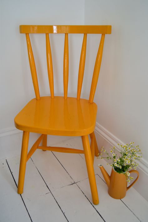 Upcycled wooden mustard kitchen/dining chair £45 by Fleur's Pad Mustard Chairs Dining, Mustard Chair, Mustard Kitchen, Wooden Kitchen Chairs, Painted Dining Chairs, Carver Chair, Kitchen Dining Chairs, Painted Chairs, Wood Dining Chairs