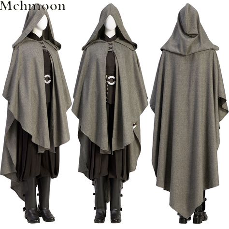 Assassin Outfit Design, Dnd Cloak, Cloak Reference, Necromancer Oc, Light Armour, Fantasy Cloak, Ahsoka Tano Cosplay, Cloak With Hood, Star Wars Costumes