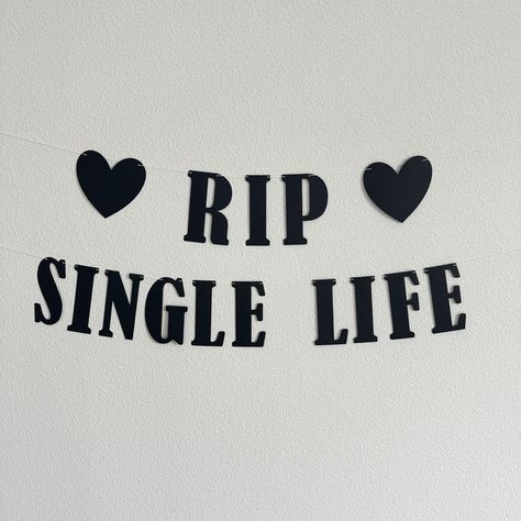 🖤💀 Say goodbye to the single life in style with our "RIP Single Life" banner featuring black hearts! Perfect for adding a playful, edgy touch to your bachelorette party or bridal shower. Let the bold design set the tone for a night of celebration and fun! 🎉💍 #RIPSingleLife #BacheloretteParty #BlackHearts #PartyDecor Rip Single Life Bachelorette, Halloween Bachelorette Party, Black Banner, Bachelorette Decorations, Custom Banner, Decor Details, Single Life, Cotton String, Custom Banners