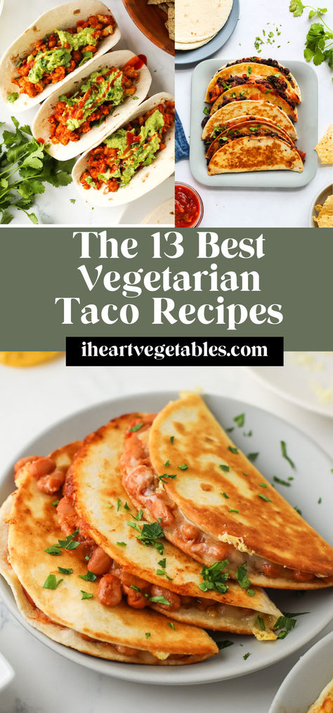 Looking for easy vegetarian taco recipes? These are some of my FAVORITES! They're so delicious! Mexican Dinner Vegetarian, Veggie Taco Recipes, Vegetarian Taco Night, Taco Recipe Vegetarian, Easy Vegetarian Tacos, Vegetarian Mexican Tacos, Easy Vegetarian Mexican Casserole, Vegetarian Breakfast Tacos, Vegetable Tacos Recipe