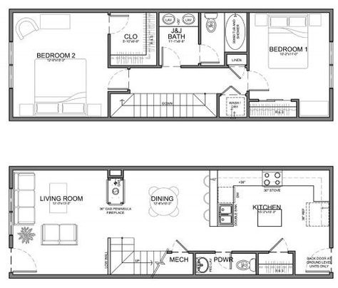 narrow 13' residential unit Narrow House Designs, Narrow House Plans, Narrow Lot House, Narrow Lot House Plans, Long House, Apartment Floor Plan, A Small House, Narrow House, Studio Apartment Layout