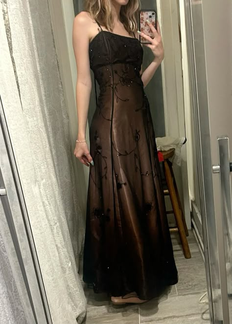 my bf bought me this 😞❤️   90s vintage thrifted y2k gothic romantic pretty prom dress Milkmaid Prom Dress, 90s Fashion Prom Dresses, Fairy Grunge Formal Dress, Lana Del Ray Prom Dress, Mocha Prom Dress, 90s Vintage Dress Prom, 2000s Grunge Dress, Prom Dresses Thrifted, Vintage Gothic 90s Prom Dress