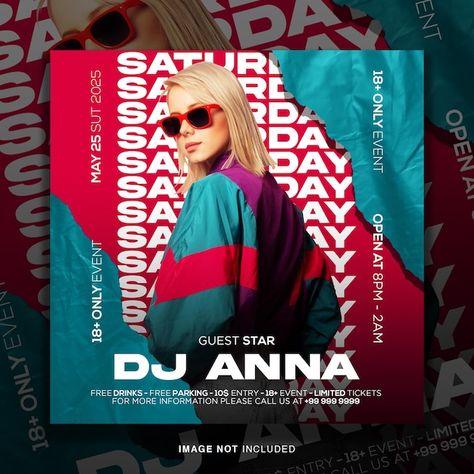 Dj Invitation Design, Club Promotion Poster, Dj Poster Design, Dj Party Poster, Dj Branding, Dj Flyer Design, Event Social Media Post, Music Event Flyer, Party Social Media Post