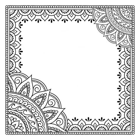 Premium Vector | Vector frame in eastern tradition stylized with henna tattoos decorative pattern for decorating covers for book notebook casket magazine postcard and folder flower border in mehndi style Mandala Frame Border, Henna Book Cover Design, Mandala Book Cover Design, Border Flower Designs Drawing, Mandala Art Border Design, Mdp Project, Book Boarders, Mandala Border Design, Corner Mandala