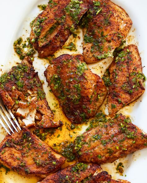 Blackened Snapper with Lemon, Garlic & Herb Butter (Whole30, Paleo) | PrimalGourmet Snapper Filet Recipes, Blackened Snapper, Snapper Fillet Recipes, Snapper Recipes Baked, Primal Gourmet, Baked Snapper, Garlic And Herb Butter, Filet Recipes, Red Snapper Recipes