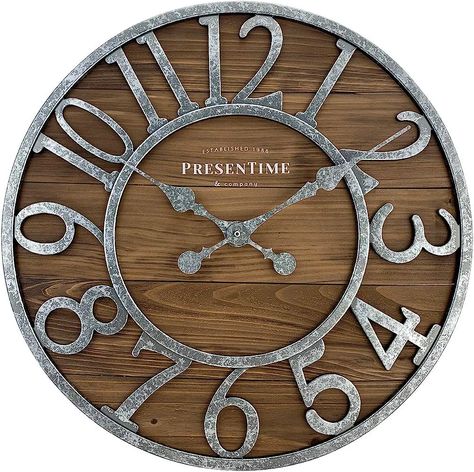 Farmhouse Wall Clock, Rustic Clock, Outdoor Clock, Diy Clock Wall, Country Decor Rustic, Tabletop Clocks, Wood Wall Clock, Wood Display, Rustic Farmhouse Decor