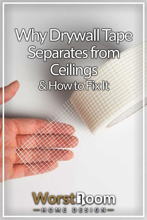 Why Drywall Tape Separates From Ceilings & How to Fix It Drywall Tape Peeling, Mudding Drywall Tips, How To Fix Drywall Tape On Ceiling, How To Fix Ceiling Drywall, Replacing Ceiling Drywall, Repair Drywall Tape Ceiling, Ceiling Drywall Repair, How To Repair Drywall Tape On Ceiling, Fixing Drywall Damage